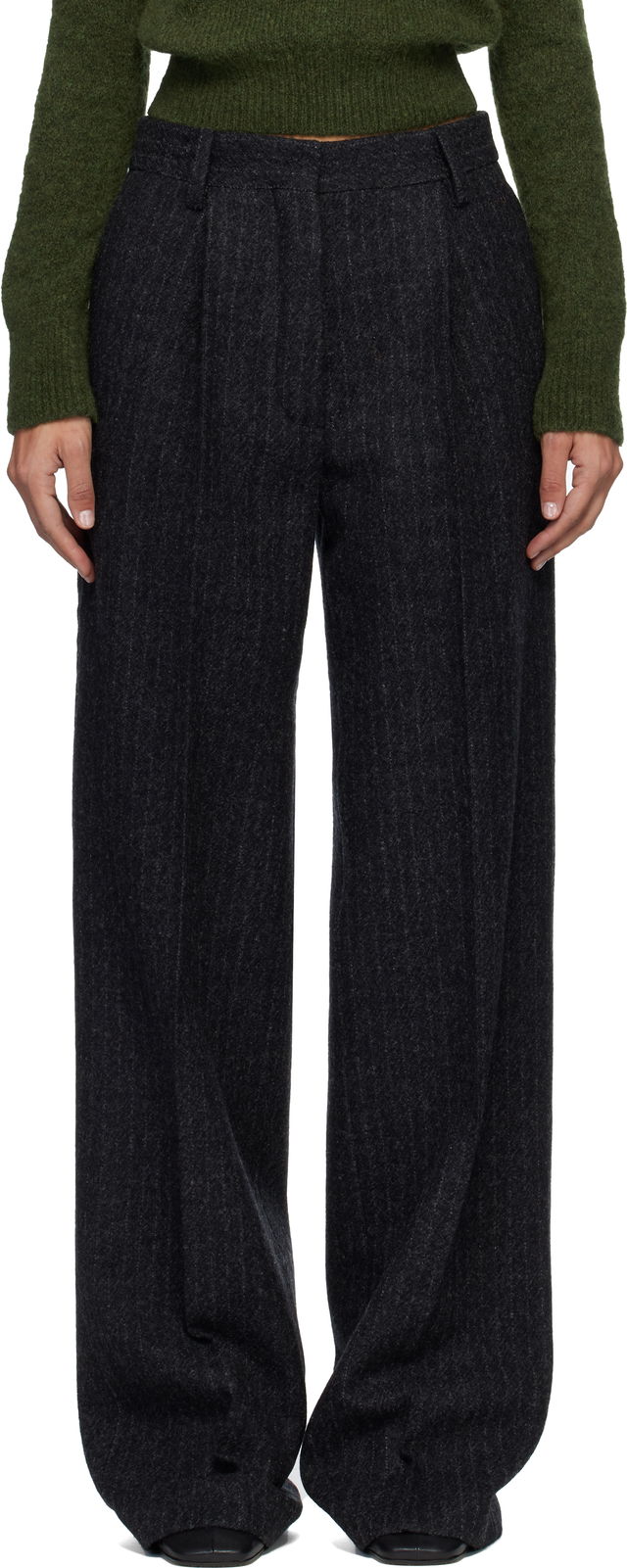 Dries Van Noten Pinstripe Pleated Wool Trousers