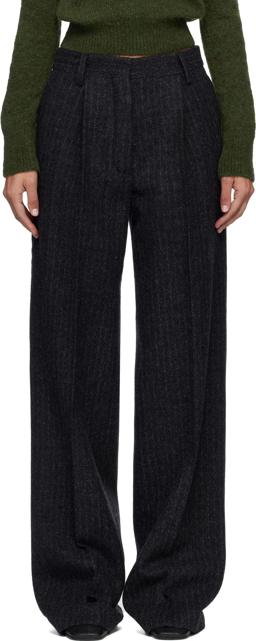Панталони Dries Van Noten Dries Van Noten Pinstripe Pleated Wool Trousers Сиво | 252-010922-2042