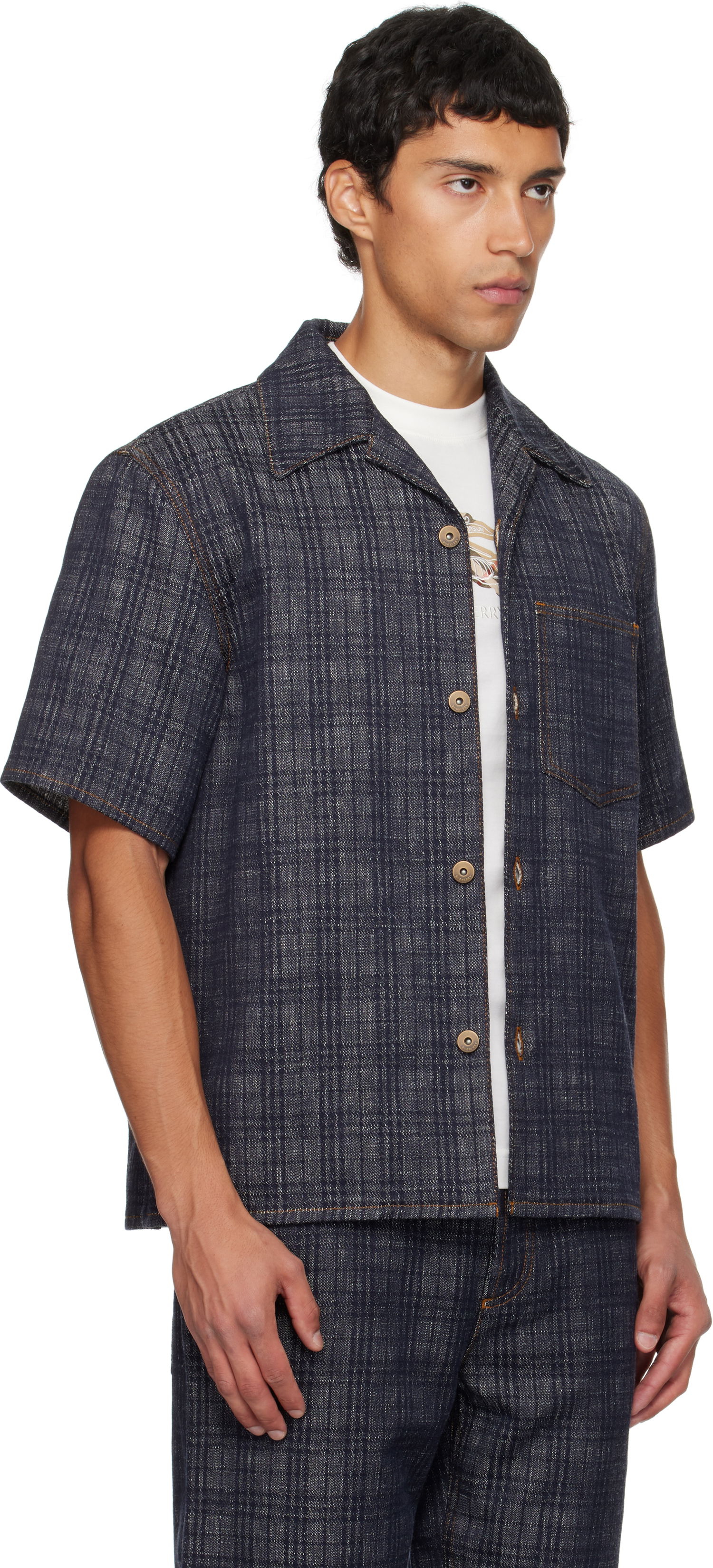 Риза Burberry Burberry Relaxed Fit Check Denim Shirt Синьо | 8113431, 1