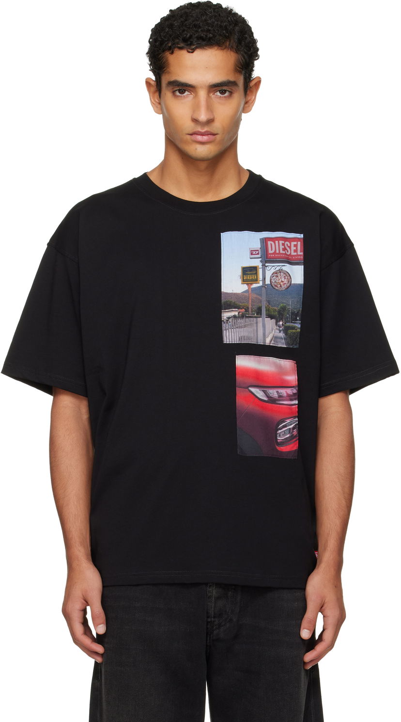 Тениска Diesel T-shirt with Roadside Scene and Car Photo Patches Черно | A19467-0PLAT-9XX