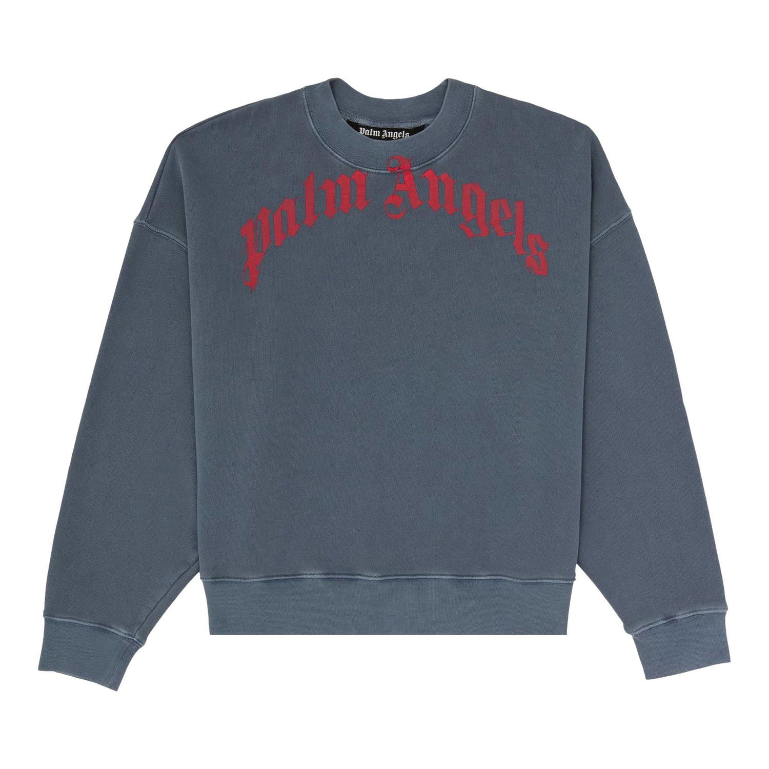 Пуловер Palm Angels Vintage Wash Curved Logo Crewneck Сиво | PMBA026R21FLE0064625, 1