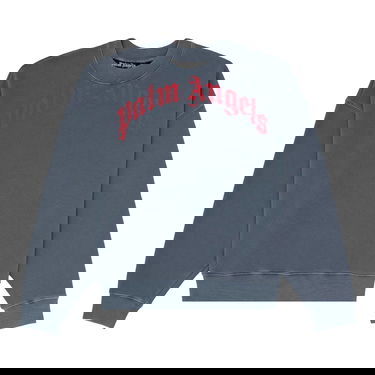 Пуловер Palm Angels Vintage Wash Curved Logo Crewneck Сиво | PMBA026R21FLE0064625, 1
