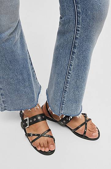 Аксесоари BOSS Leather Sandals with Eyelets and Studs Черно | 50542090, 1