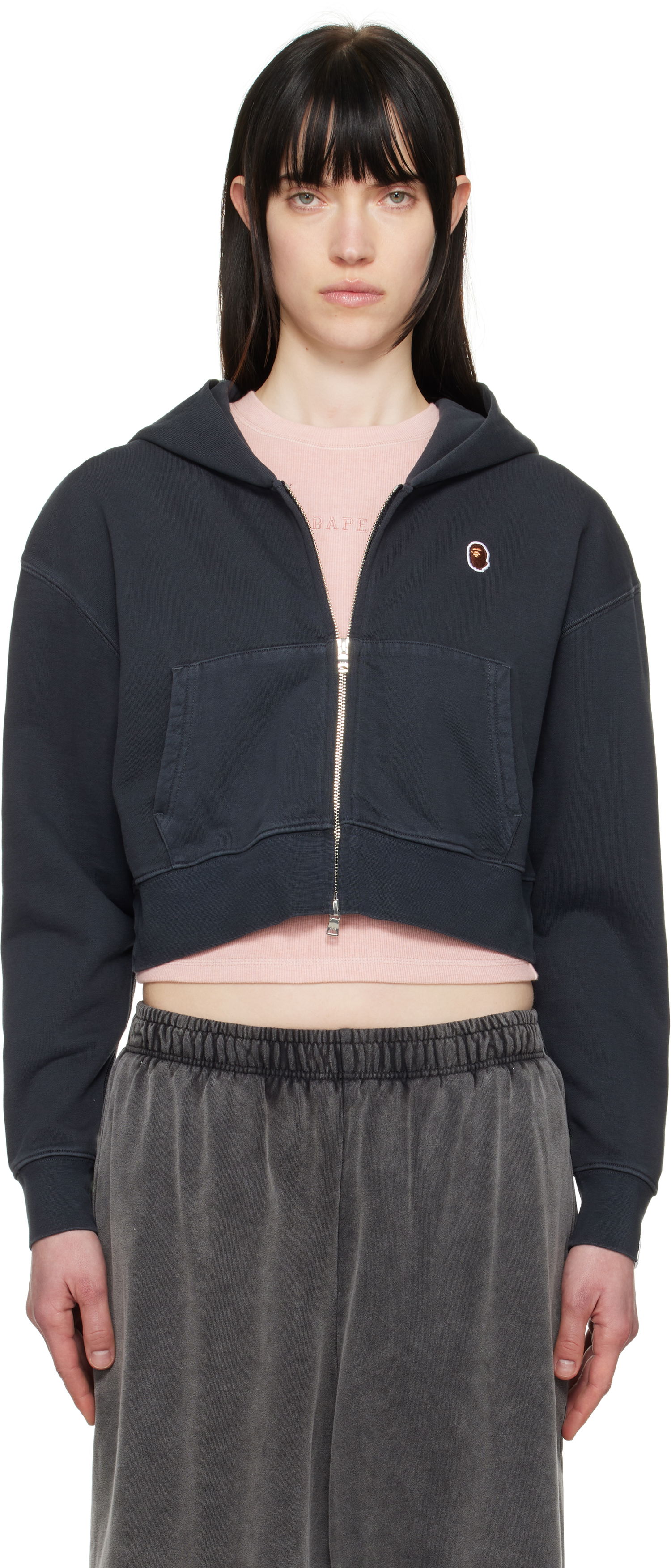 Суитчър BAPE BAPE One Point Cropped Zip Hoodie Тъмно синьо | 001ZPL302007L, 0