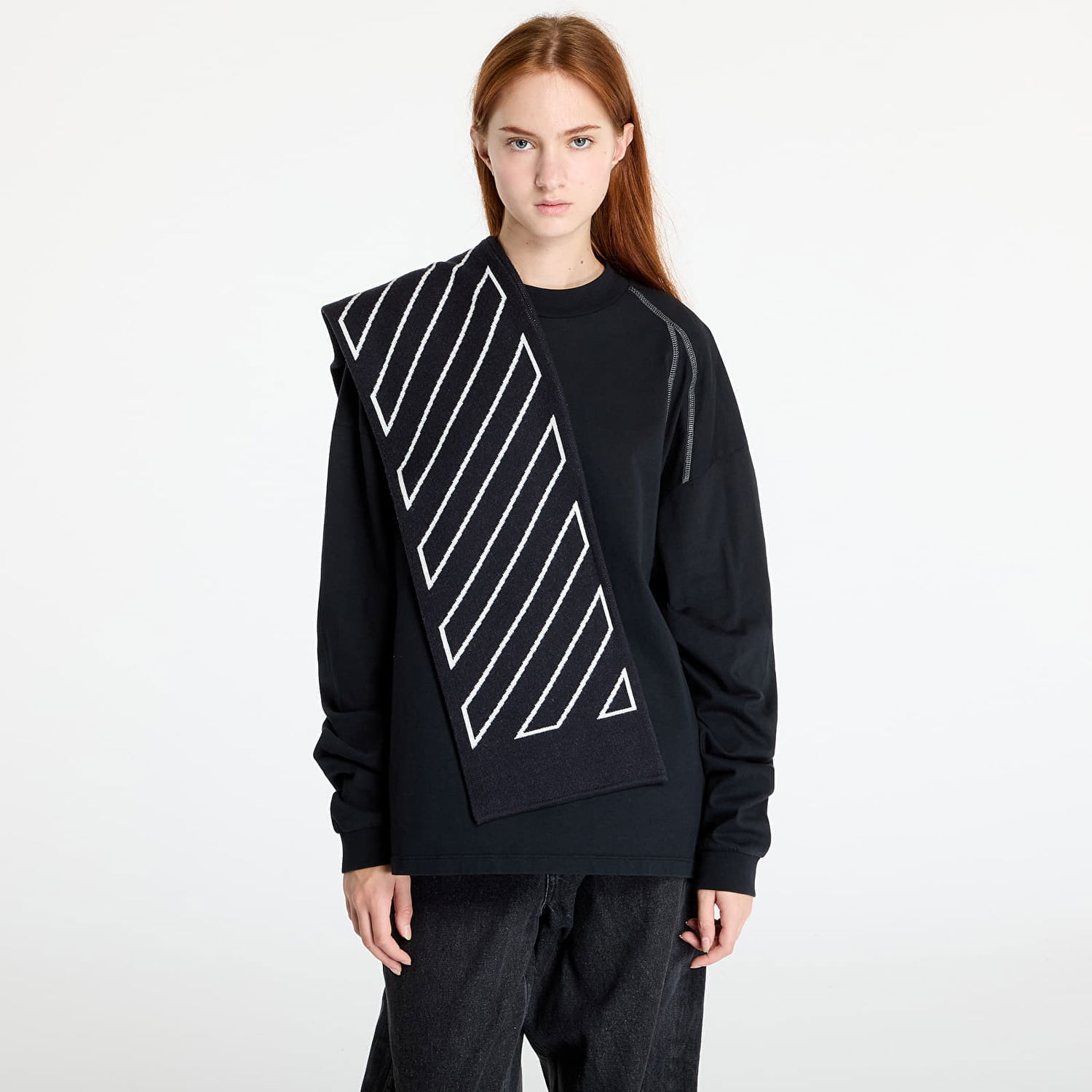 Шал Off-White Off-White Kids Bookish Diag Scarf Черно | OBMA001F24KNI0011003, 0