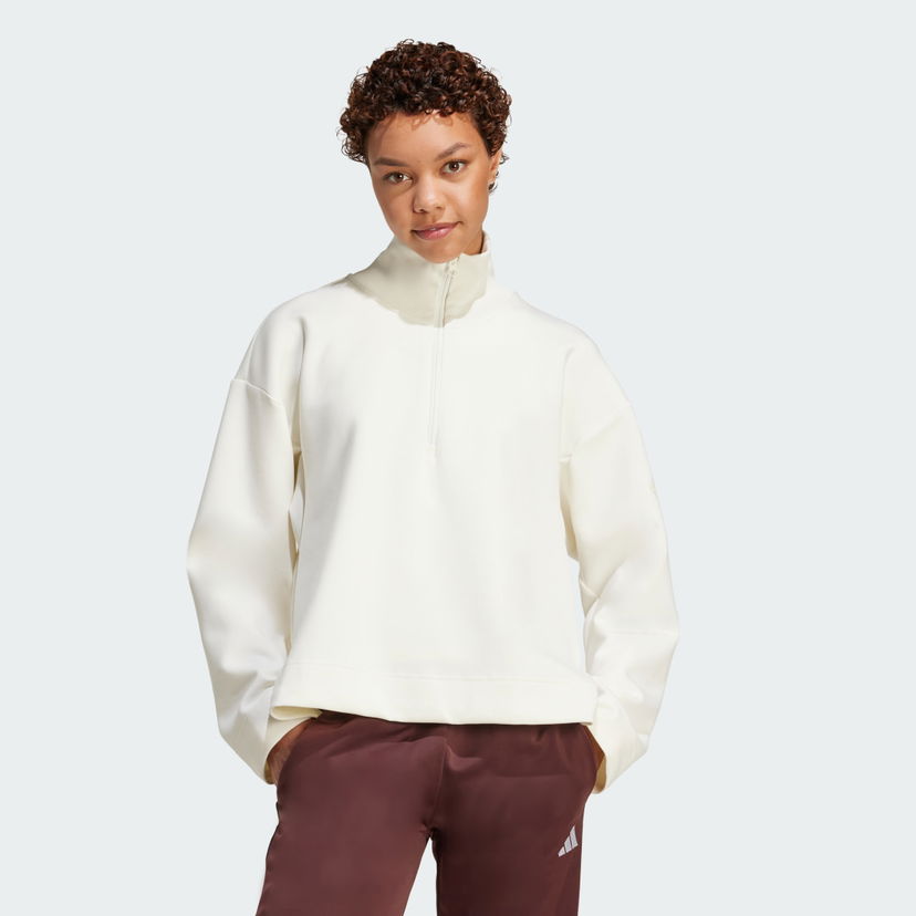 Суитчър adidas Performance ALL SZN Soft Lux Quarter-Zip Sweatshirt Бяло | JV9907
