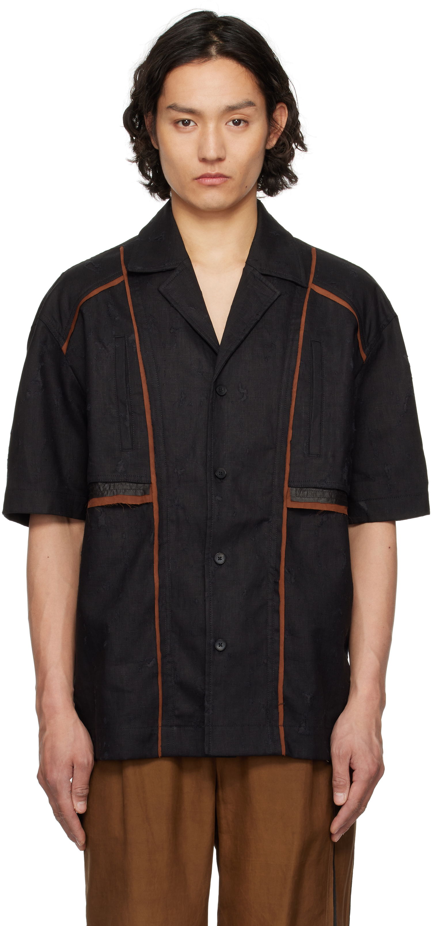 Риза Feng Chen Wang Feng Chen Wang Patchwork Short Sleeve Shirt Черно | FUS19SR09, 0