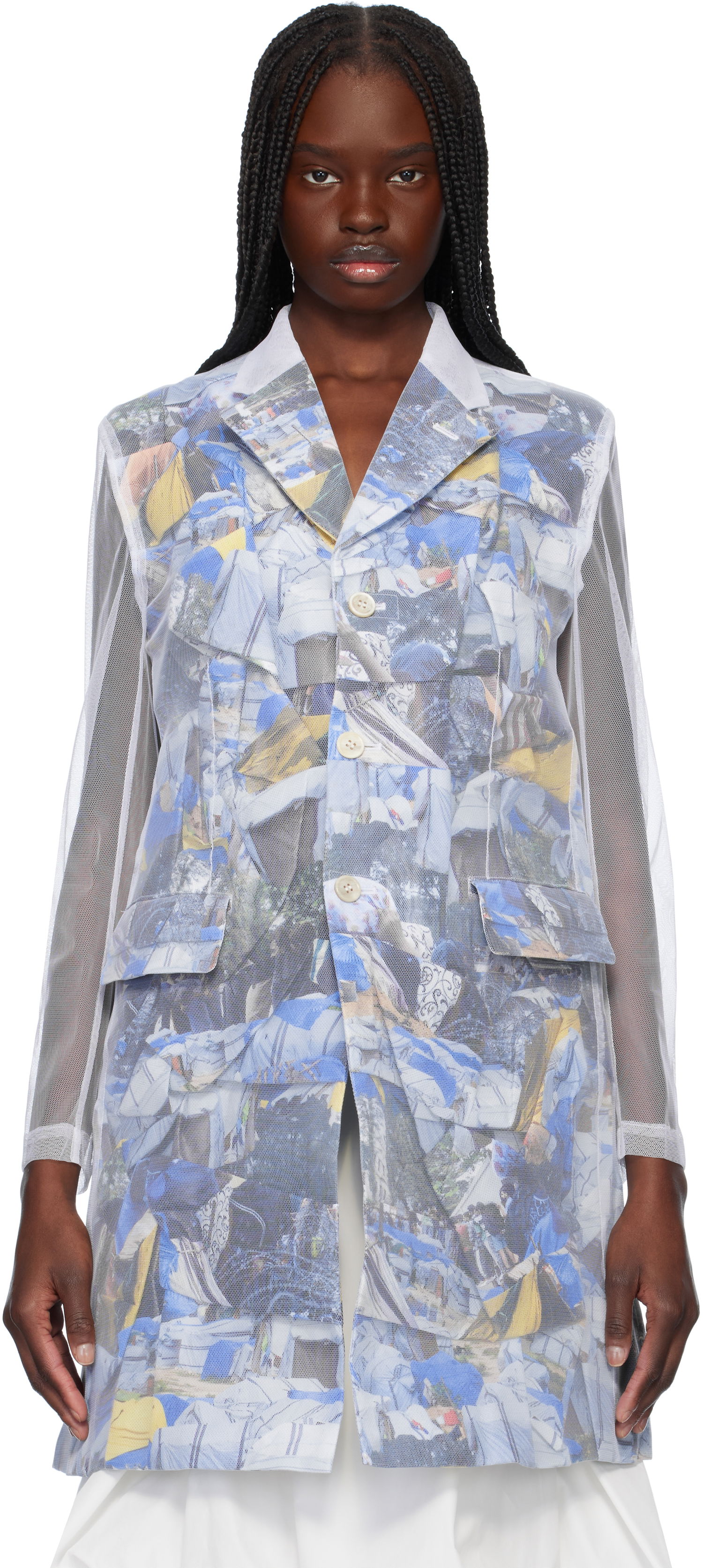 Ветровка Comme des Garçons Comme des Garçons Layered Mesh Print Jacket Бяло | GO-J038-S25, 0
