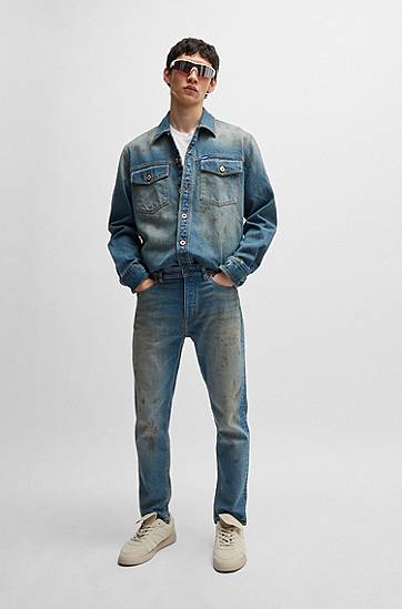 Риза BOSS HUGO Loose-Fit Denim Shirt with Used Effects Синьо | 50534187, 1