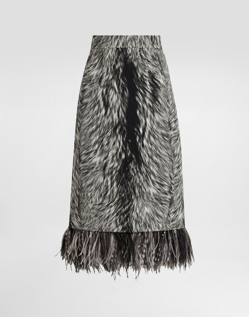 Пола Dolce & Gabbana Calf-length Pencil Skirt With Fur Print And Feathered Detailing Grey Сиво | F4C1ITFSA71HI3VQ