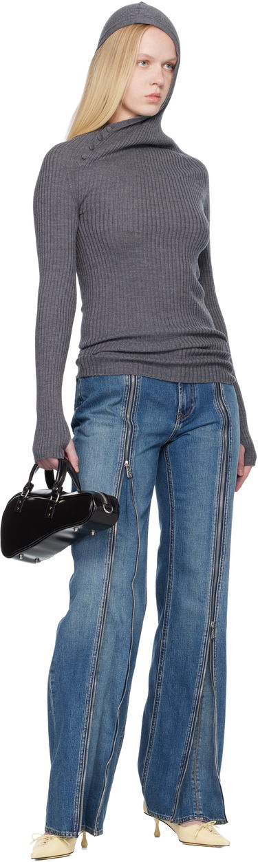 Суитчър Jean Paul Gaultier Asymmetric Ribbed Knit Long-Sleeve Hoodie with Buttons Сиво | 25/04-W-PO027-K013-07, 3