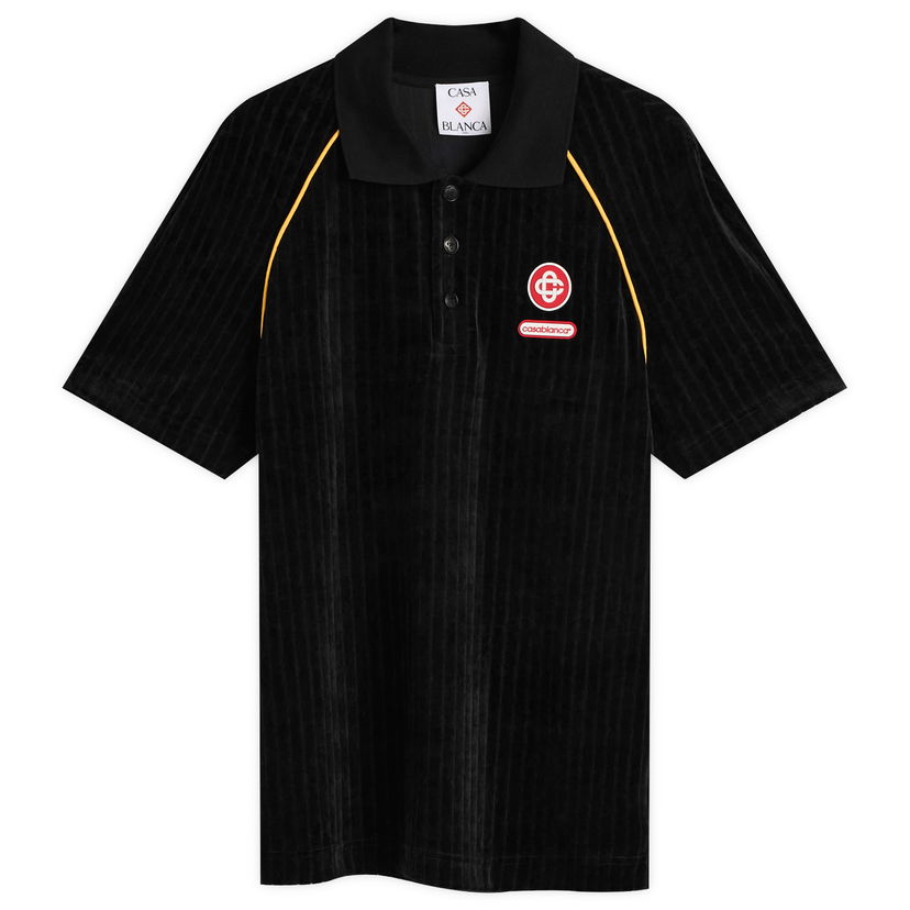 Поло тениска Casablanca Rib Velour Raglan Polo Черно | M-AW25-JTP-432-01