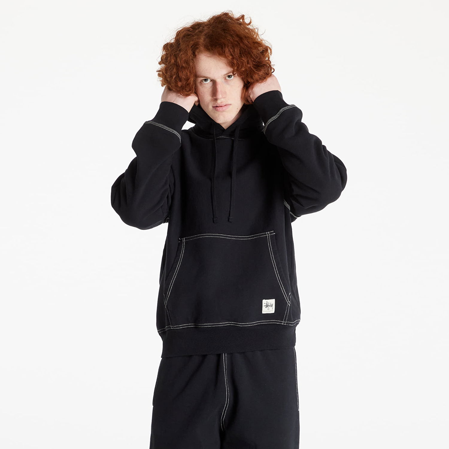 Суитчър Stüssy Contrast Stitch Label Hoodie Черно | 118459 black22, 0