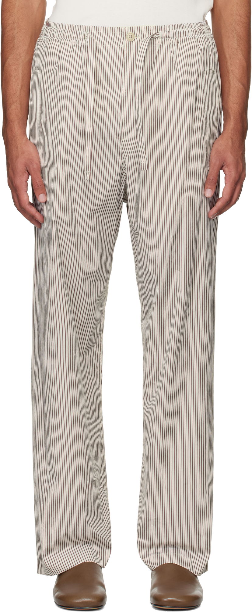 Панталони LEMAIRE LEMAIRE Striped Lounge Trousers Бяло | PA1149 LF1313