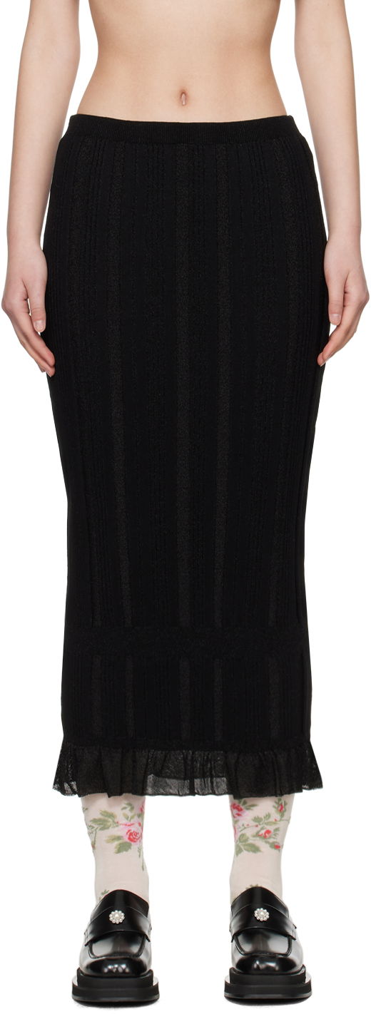 Пола Simone Rocha Simone Rocha Skinny Rib Frill Midi Skirt Черно | HMK35 0624, 0