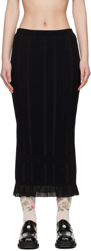 Пола Simone Rocha Simone Rocha Skinny Rib Frill Midi Skirt Черно | HMK35 0624, 0