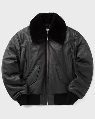 Яке бомбър AMI Leather Bomber Jacket with Shearling Collar Черно | HJK857.LH0044-020, 2