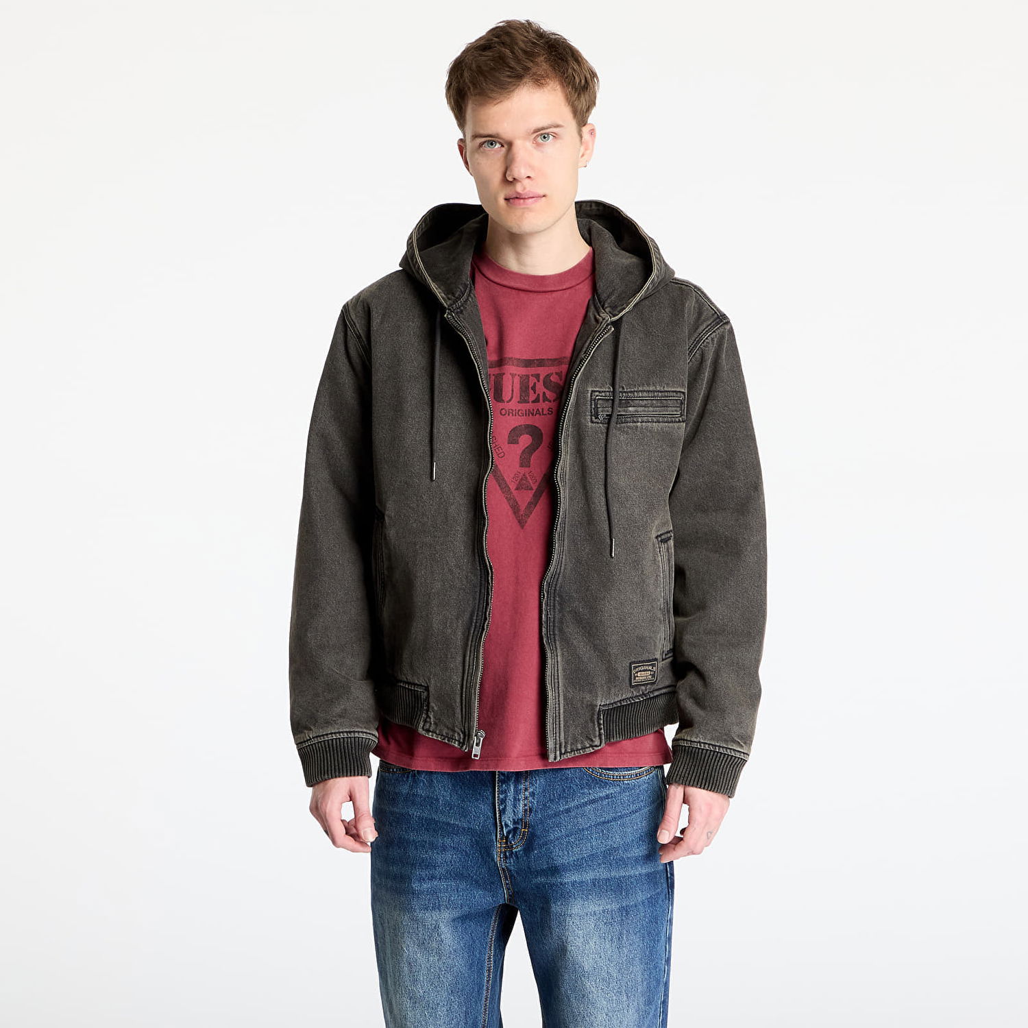 Суитчър GUESS Guess Originals Sanded Denim Hoodie Jacket Сиво | M5RG85D4Y50-GWSB, 0