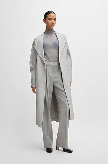Панталони BOSS Glen-check Virgin Wool Straight-Fit Trousers Сиво | 50525277, 1