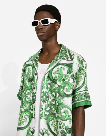 Риза Dolce & Gabbana Silk Twill Hawaiian Shirt With Majolica Print Зелено | G5JH9THI1S6H85DQ, 3