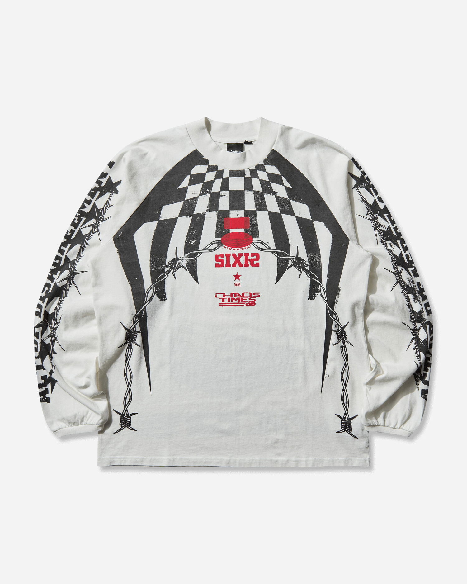 Тениска Vans Act of Disagreement Hazard Checkered Barbed Wire SIXIR Chaos Times Longsleeve T-Shirt Бяло | VN000RPWWHT1, 1