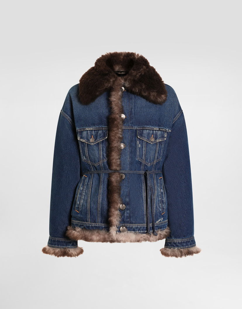Яке Dolce & Gabbana Dolce & Gabbana Fur-Trimmed Denim Jacket Синьо | G9BUKZG8NH3S9001