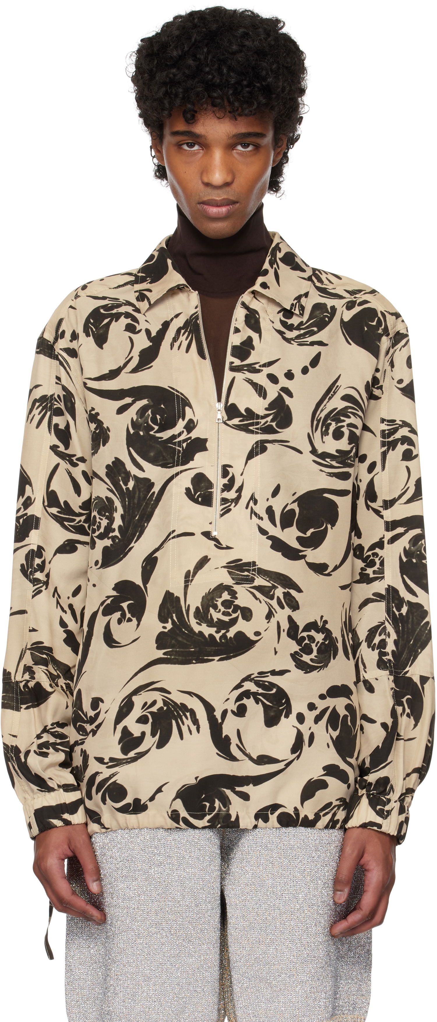 Риза Dries Van Noten Dries Van Noten Printed Half Zip Shirt Бежово | 251-020715-1101, 0