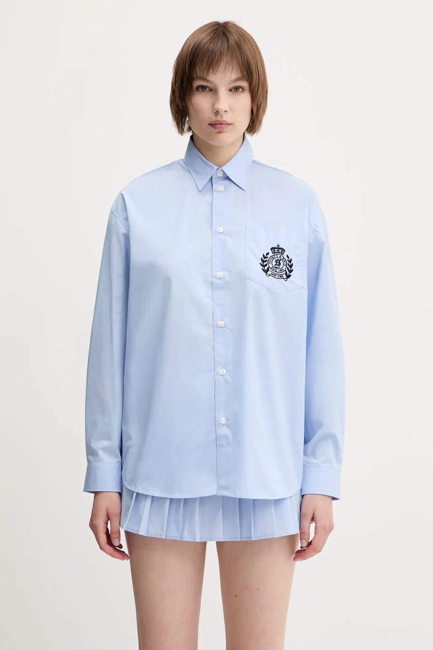 Риза Sporty & Rich Sporty & Rich H&W Crest Oversized Relaxed Fit Shirt Синьо | SI006612241BL59, 0