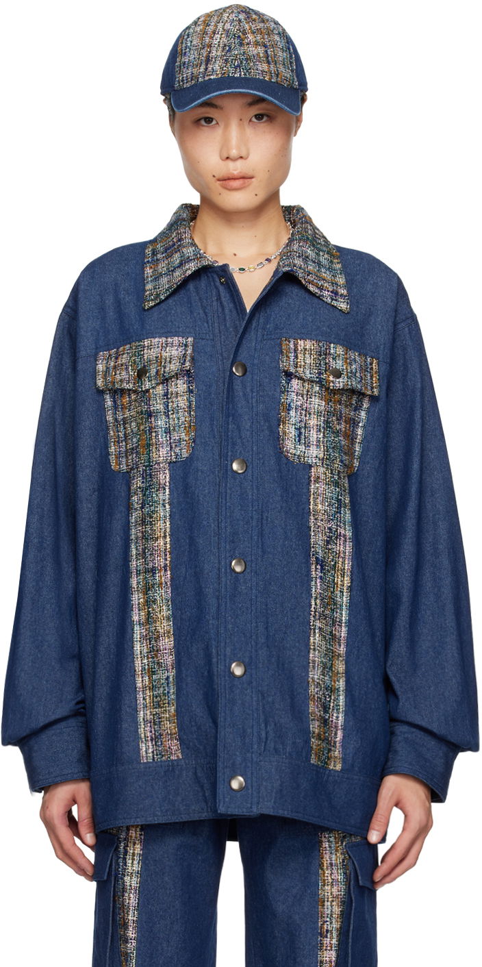Шапка с козирка Anna Sui Anna Sui Denim Jacket with Tweed Panels Синьо | M1024B33, 0