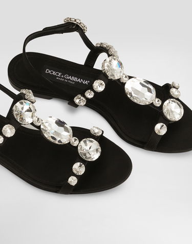 Кецове и обувки Dolce & Gabbana Satin Sandals With Gemstone Embellishment Черно | CQ0601A9T438S488, 3