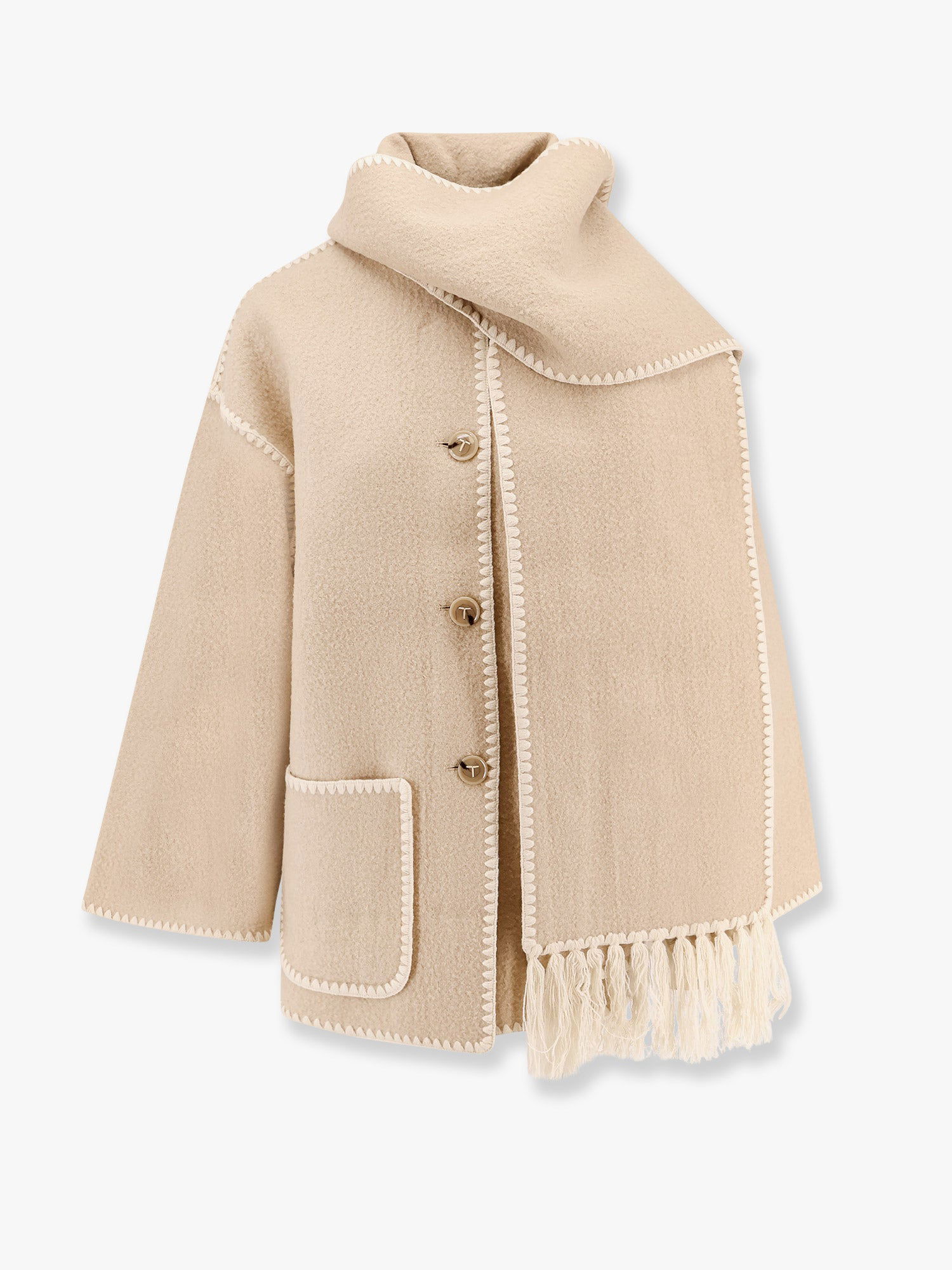 Палта TOTEME Beige Wool Blend Fringed Shawl Collar Coat by Toteme Бежово | 222117201867, 0