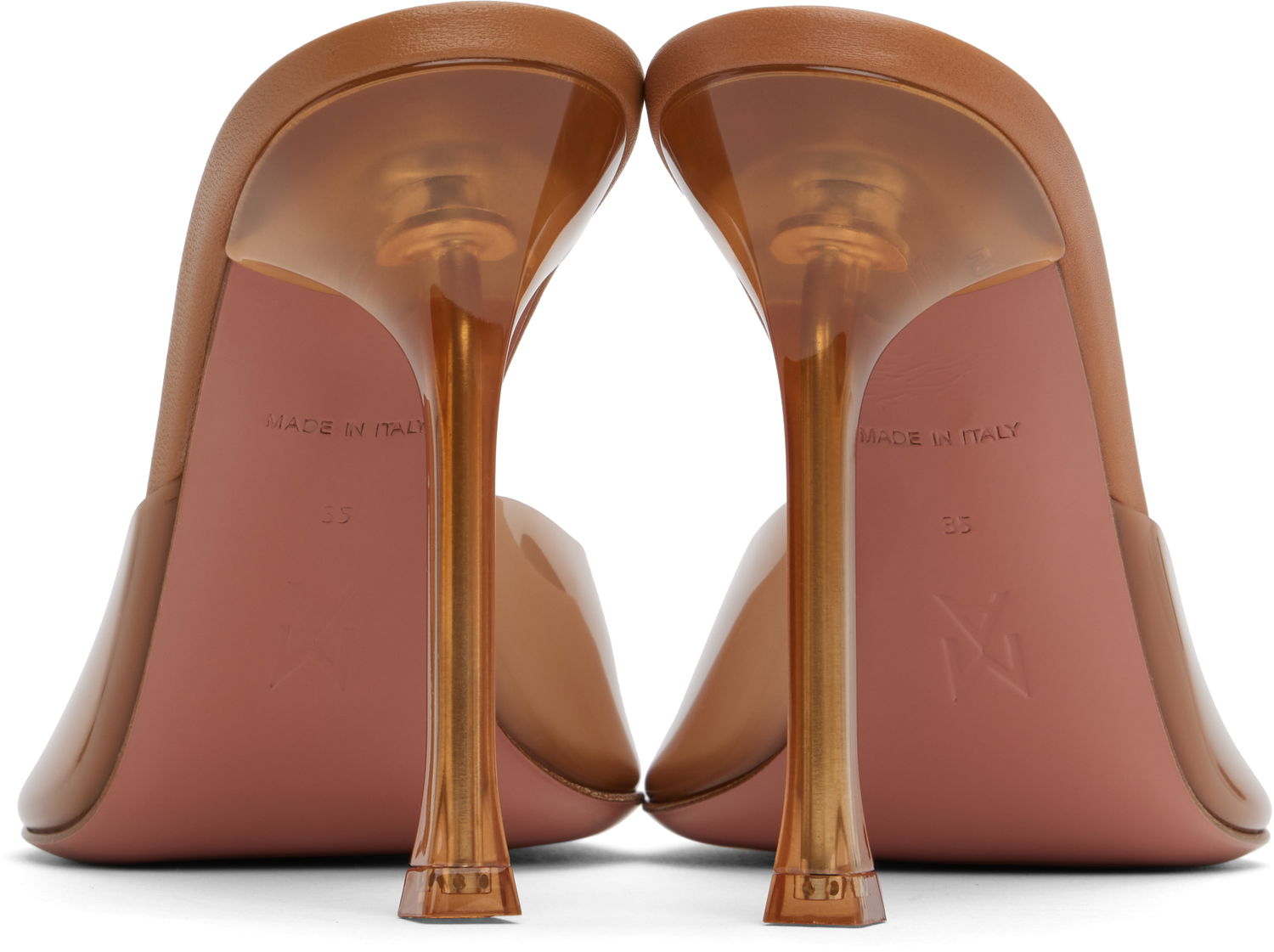 Облекло Amina Muaddi Amina Muaddi Alexa Glass Slipper 105 Heeled Sandals Кафяво | ALEXA GLASS SLIPPER PVC, 1