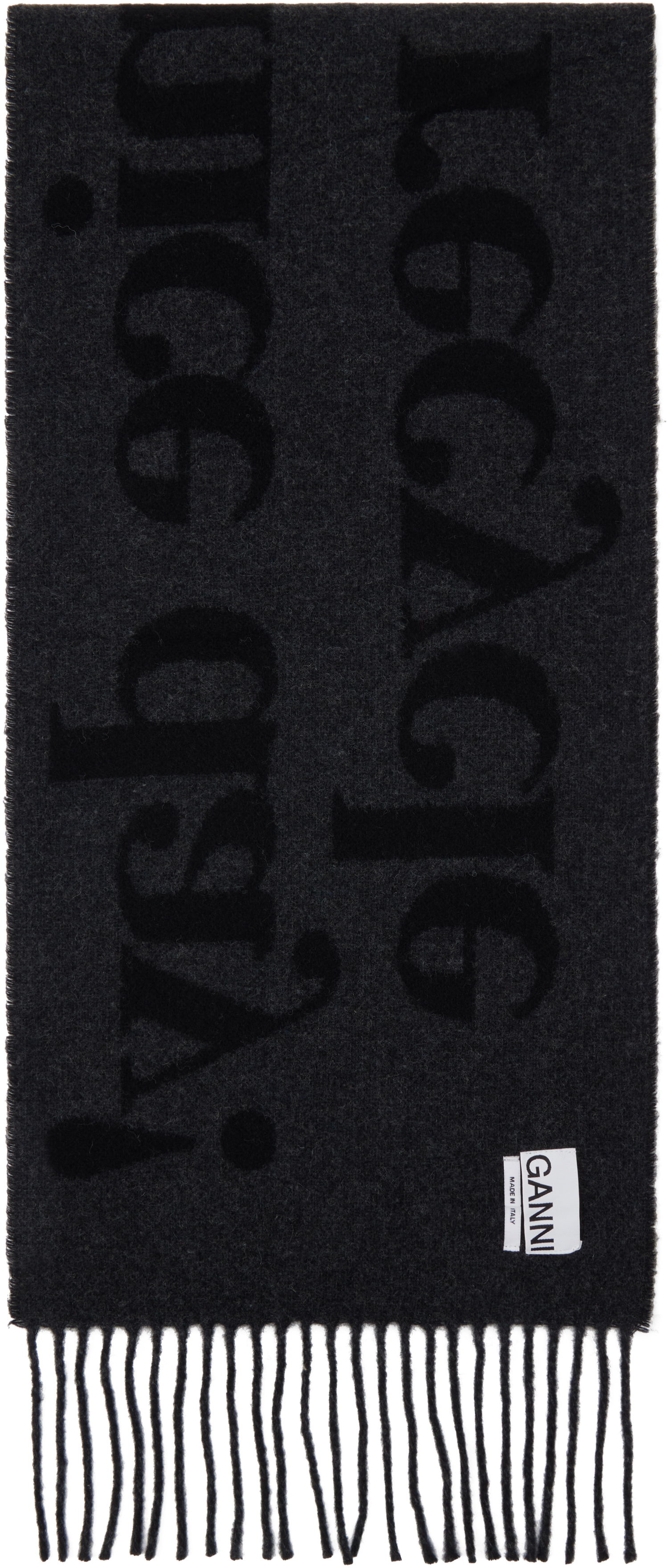 Шал GANNI Ganni Fringed Wool Scarf Черно | A6423, 1
