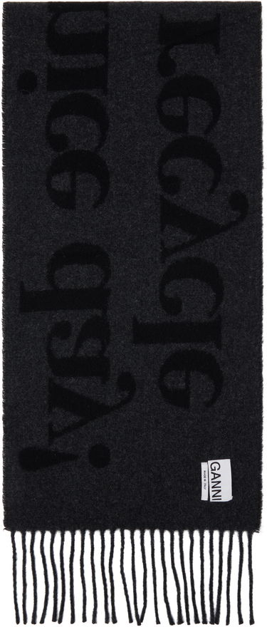 Шал GANNI Ganni Fringed Wool Scarf Черно | A6423, 1