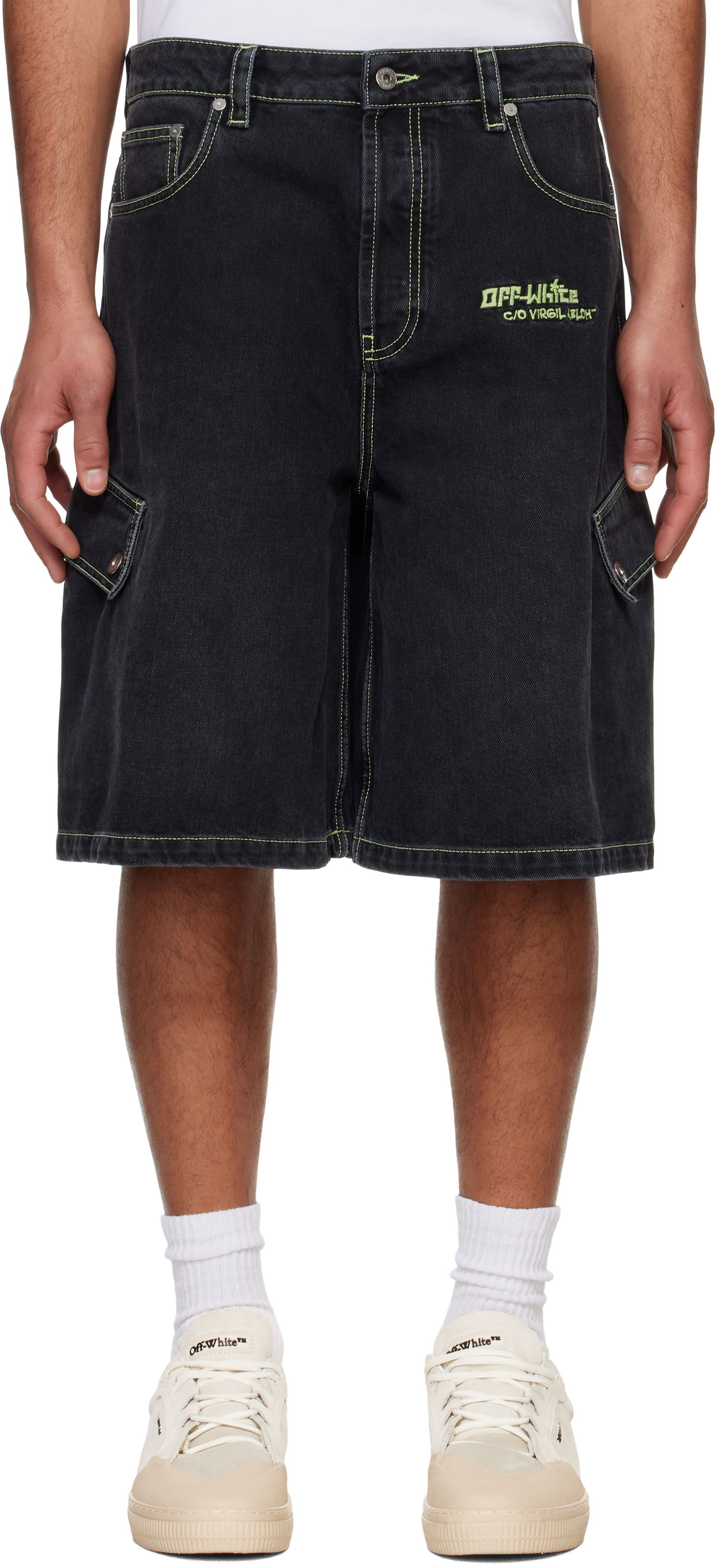 Къси панталони Off-White Off-White Safari Cargo Denim Shorts Черно | OMYC024S25DEN0021350, 0