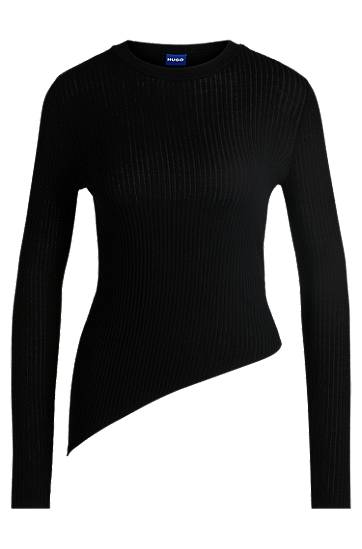 Пуловер BOSS HUGO Sheer-Ribbing Asymmetrical Hem Sweater Черно | 50532240, 0
