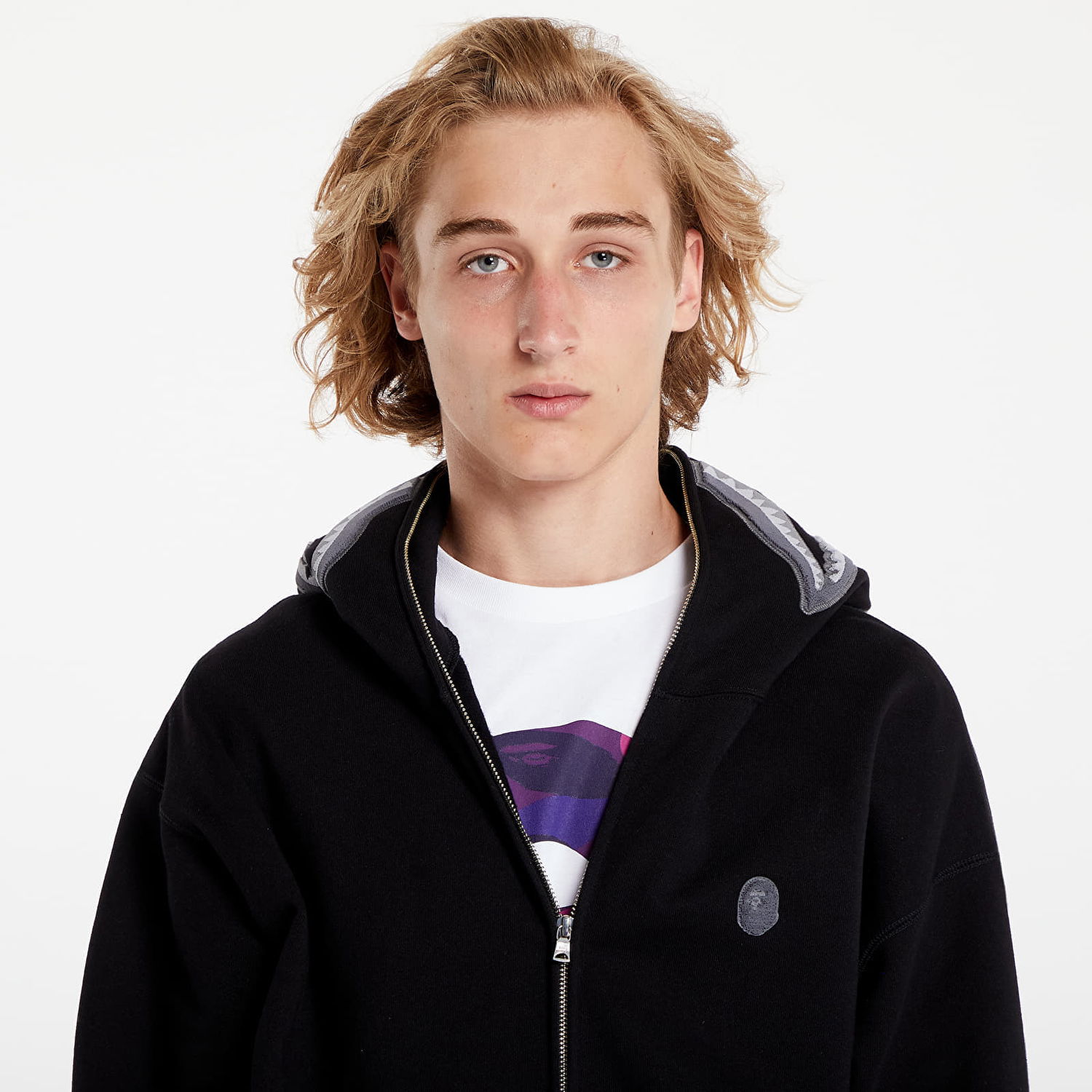 Суитчър BAPE A BATHING APE Ape Head One Point Shark Zip Hoodie Черно | 001ZPK301306M BLK, 1