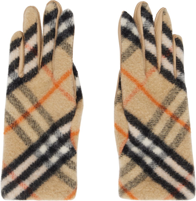 Ръкавици Burberry Wool Gloves With Check Pattern Бежово | 8097265