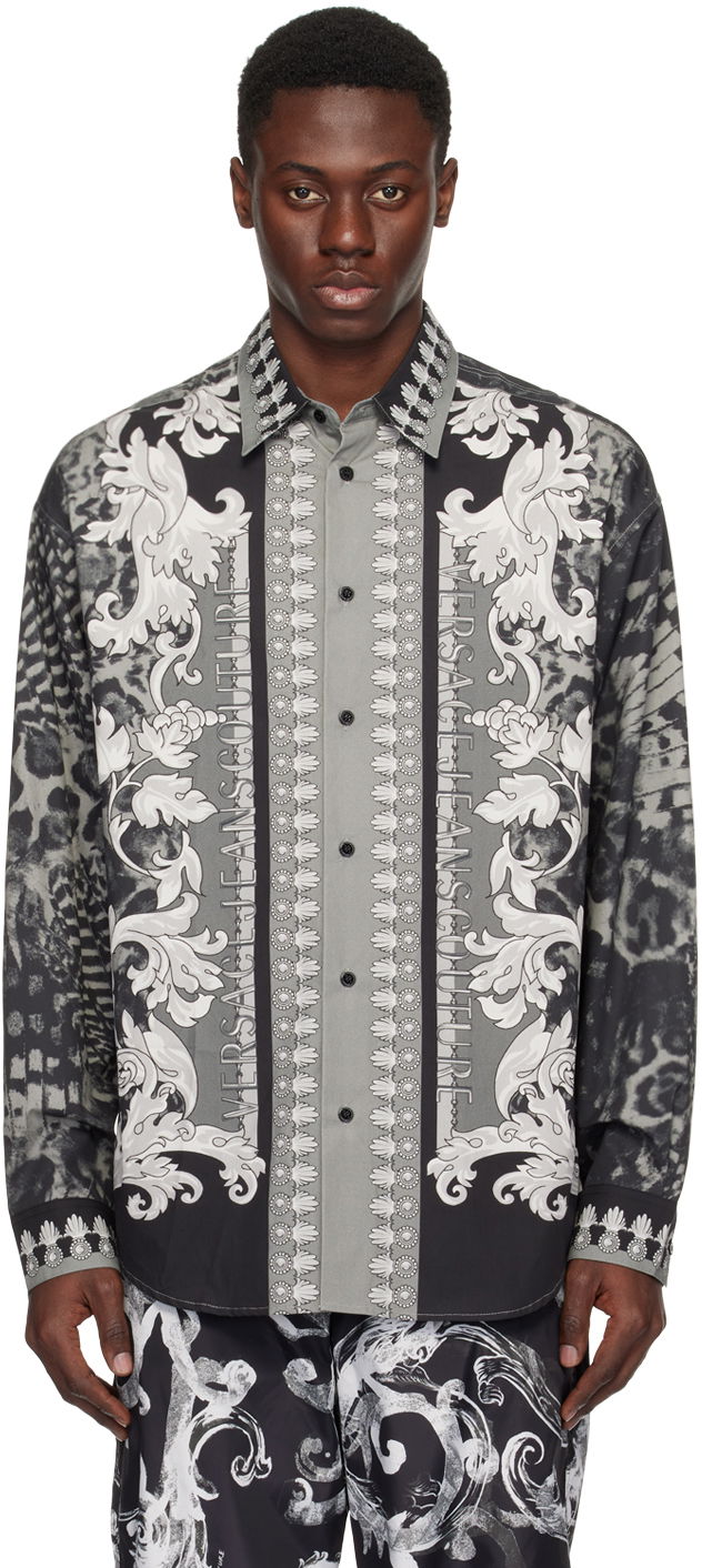 Риза Versace Couture Black & Gray Animalier Shirt Сиво | E76GAL21A_ENS438