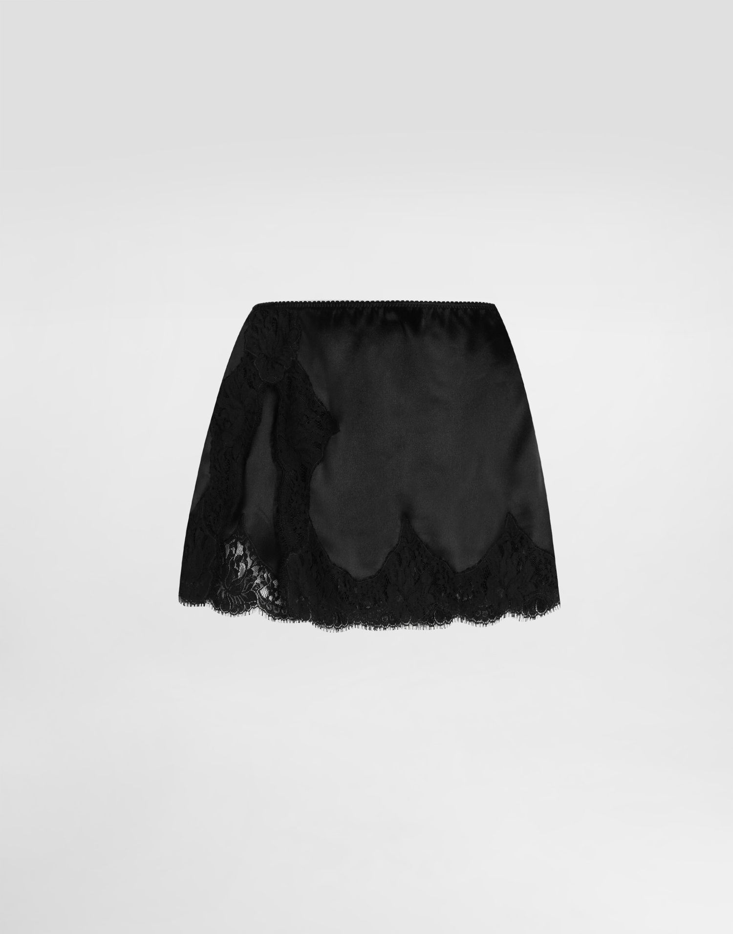 Пола Dolce & Gabbana Dolce & Gabbana Satin Mini Skirt with Lace Trim Черно | F4DAVTFU1NUN0000, 0
