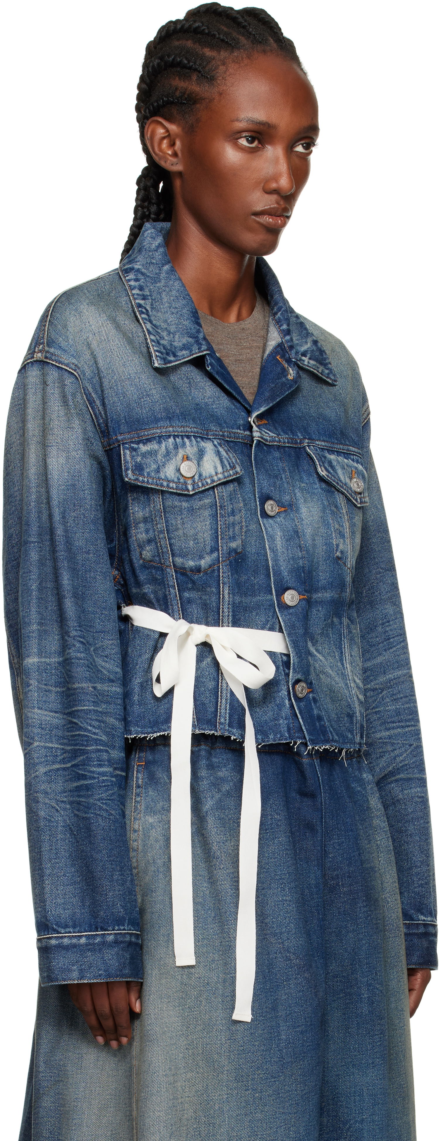 Яке Maison Margiela MM6 Maison Margiela Cropped Denim Jacket with Tie Синьо | S52AM0340 M30017, 1