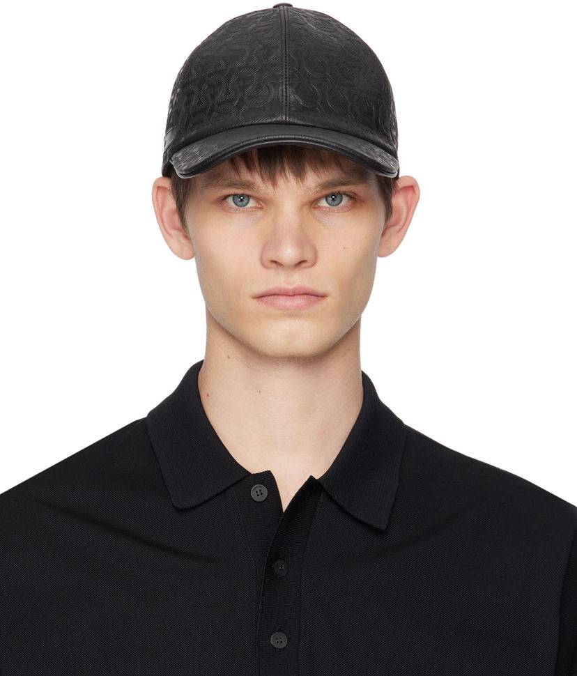 Шапка с козирка FERRAGAMO Leather Baseball Cap Черно | 751009