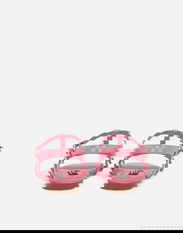 Кецове и обувки Dolce & Gabbana Patent Leather T-Strap Flat Sandals with Bow Detail Розово | D11155A132880424, 2