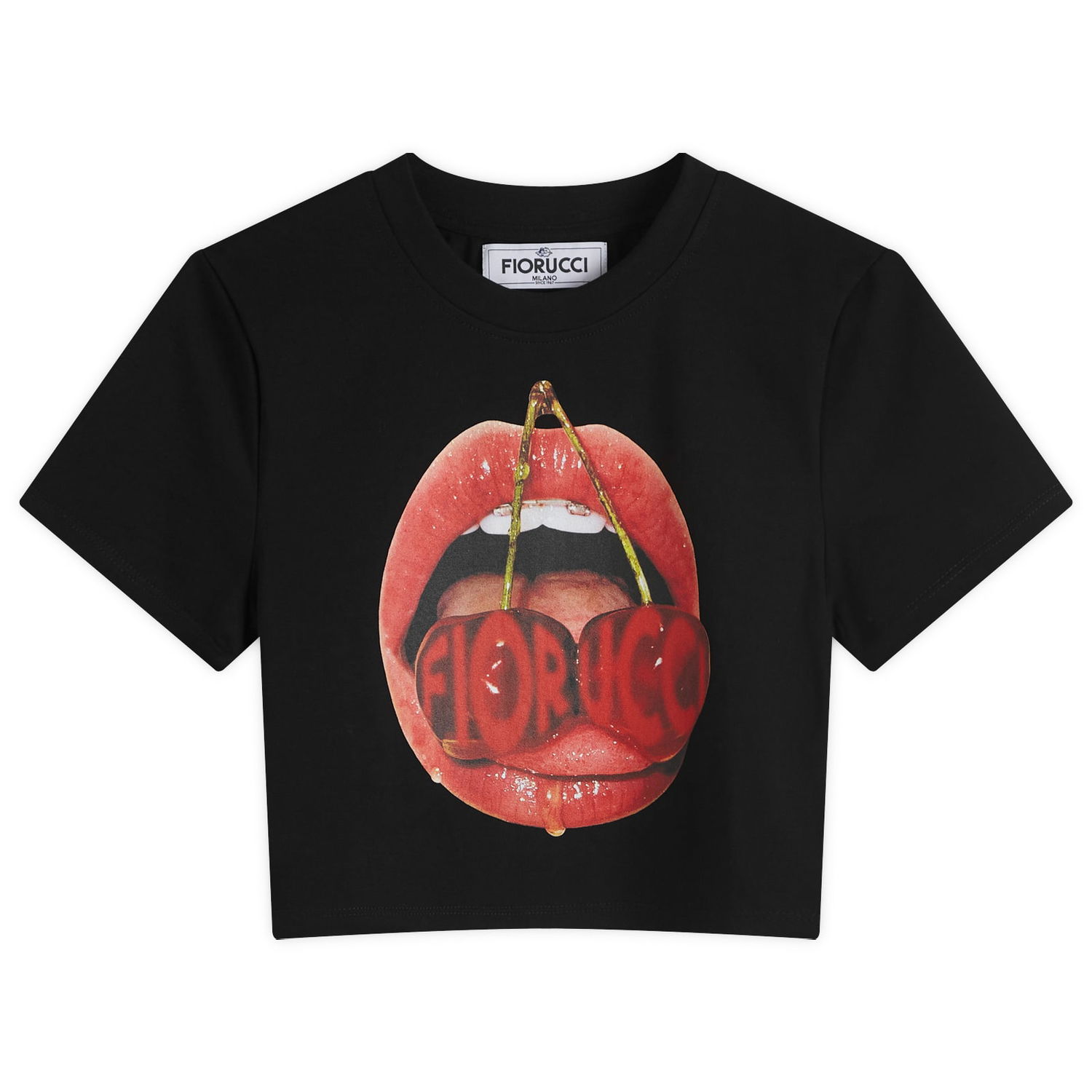 Съкратен топ Fiorucci Cropped T-Shirt with Graphic Print Черно | W01FPTSH094CJ03BK01-BLK, 0