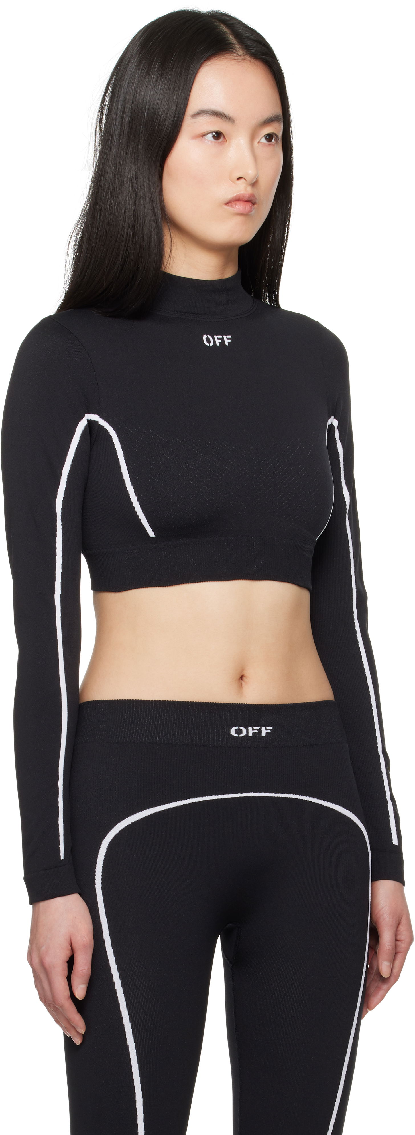 Съкратен топ Off-White Off-White Stamp Seamless Crop Top Черно | OWVB046C99KNI0021001, 1