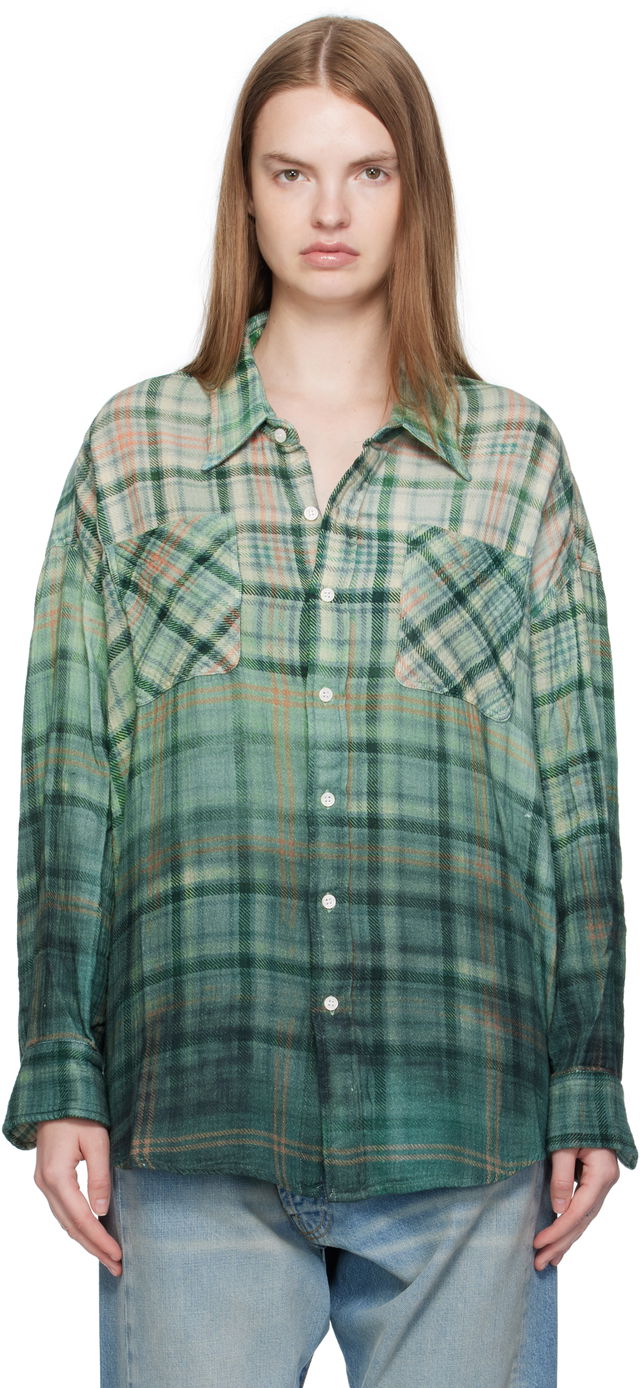 R13 Drop Neck Plaid Work Shirt