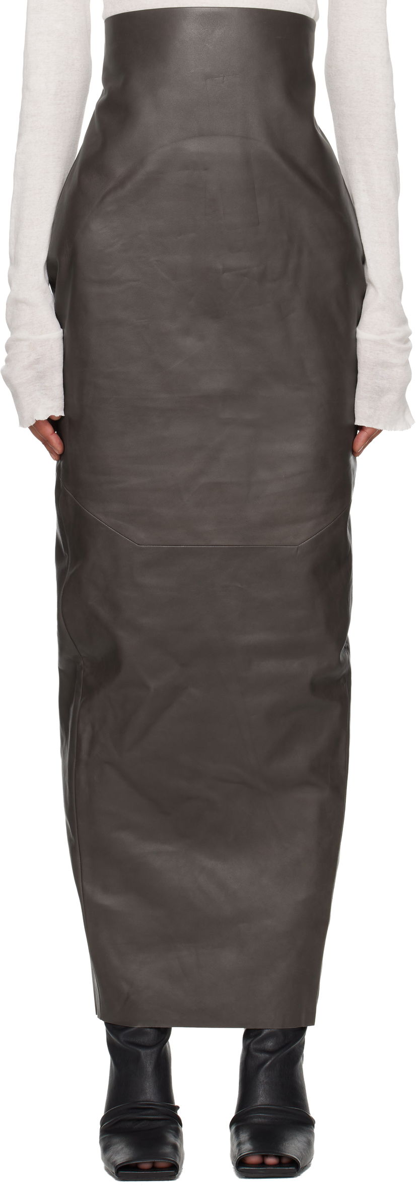 Пола Rick Owens Rick Owens Concordians Pillar Leather Maxi Skirt Сиво | RP02E4344 LBY