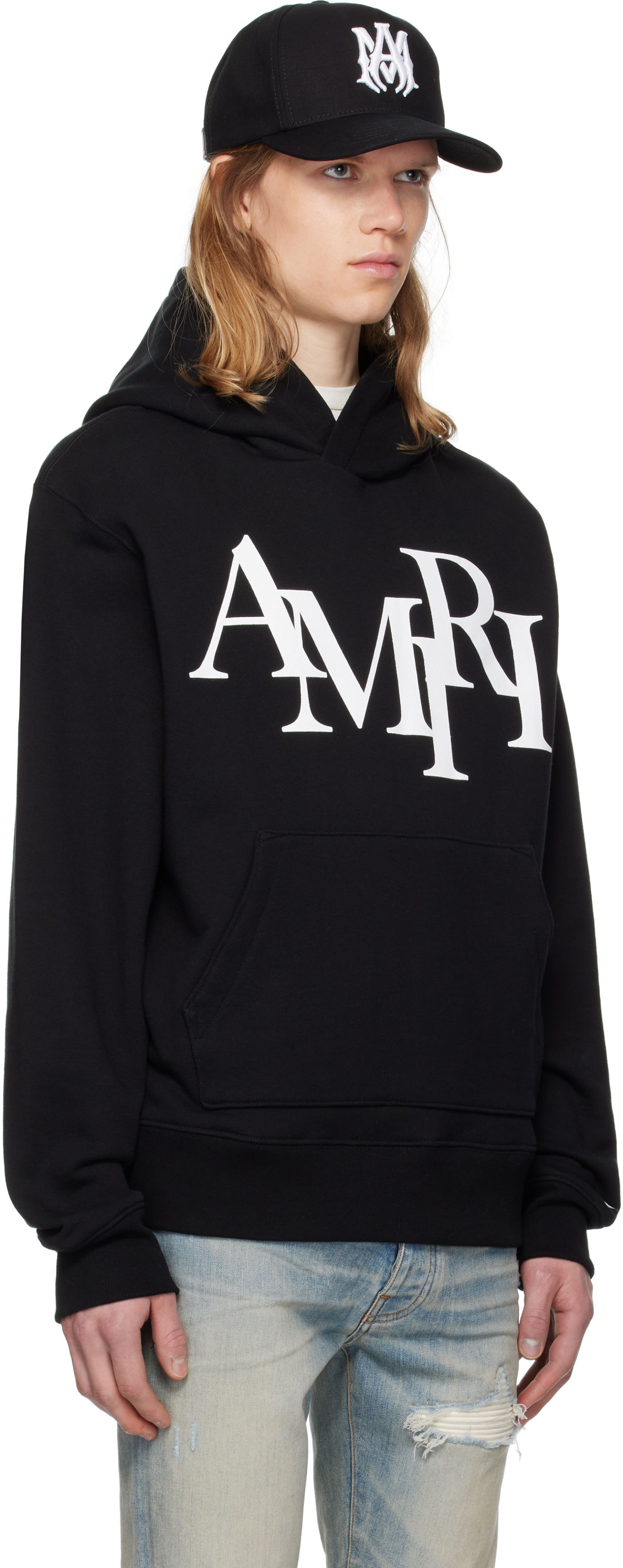 Суитчър AMIRI Staggered Logo Print Hoodie Черно | AMJYHD1094, 1