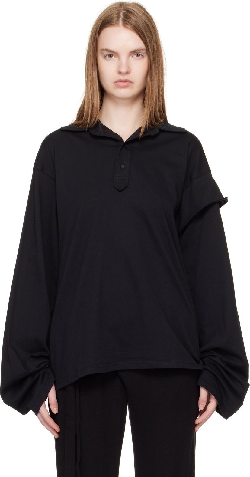 Поло тениска Ottolinger Ottolinger Long Sleeve Polo Черно | 115-102915-02