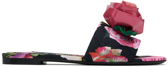 Dolce&Gabbana Rose Print Brocade Slide Sandals